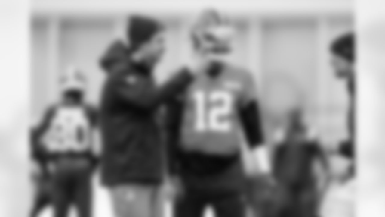 Offensive Coordinator Tommy Rees and Quarterback Shedeur Sanders (12) during practice at CrossCountry Mortgage Campus on December 17, 2025.