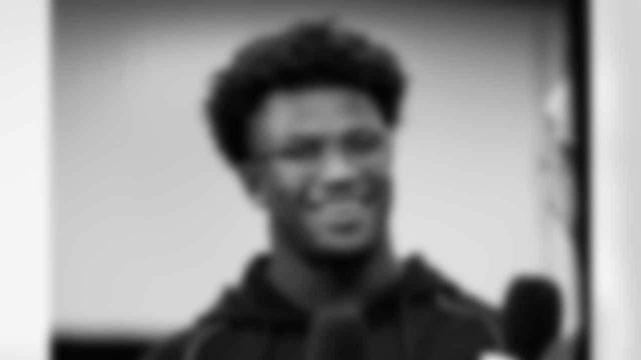 Defensive back Caleb Downs, Ohio State, speaks to the media at the 2026 NFL Combine on February 26, 2026 in Indianapolis, Indiana.