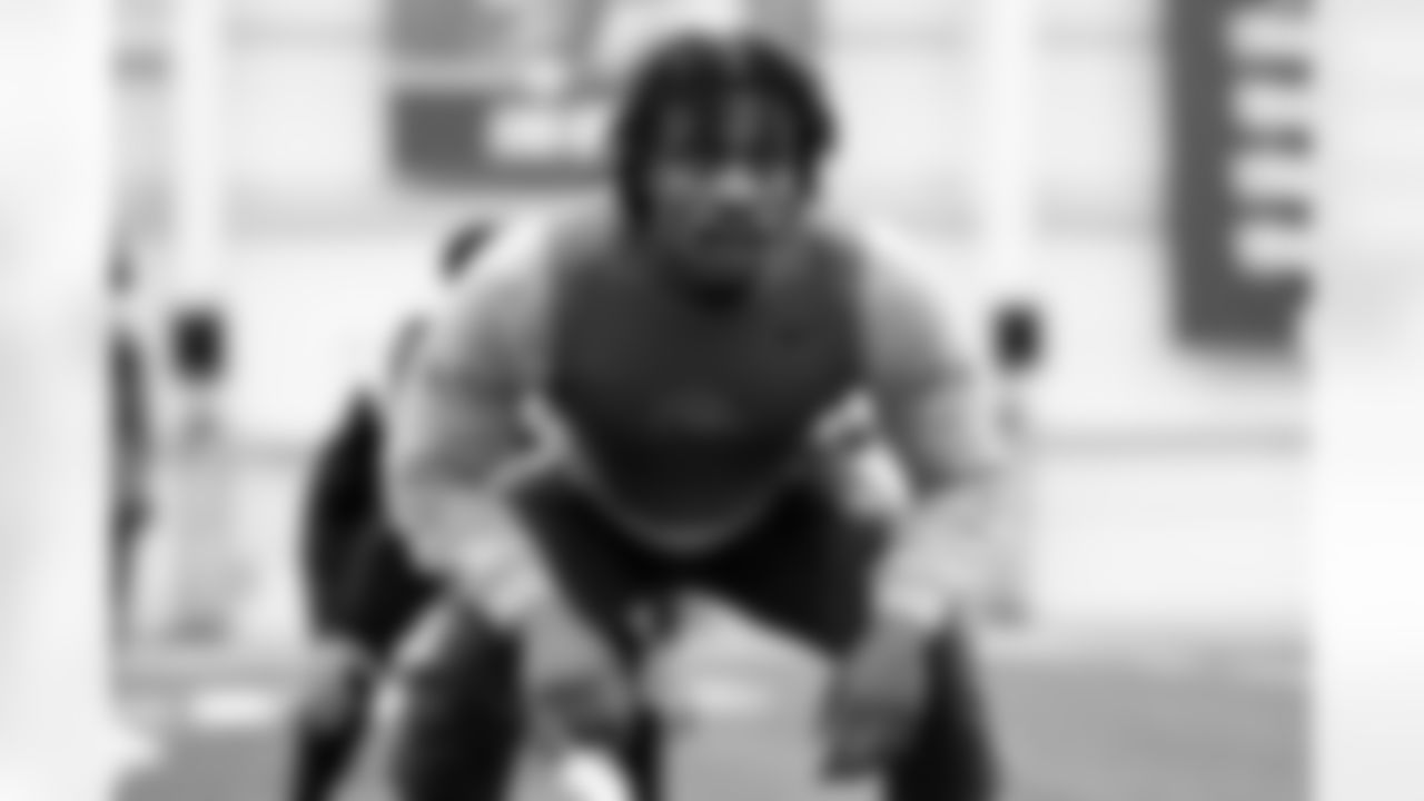 Linebacker Mohamoud Diabate (43) during a workout in Phase I of the offseason at CrossCountry Mortgage Campus on April 30, 2025.