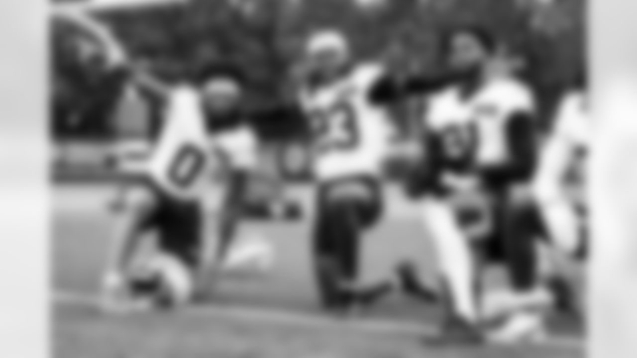 Cornerback Greg Newsome II (0), Cornerback Martin Emerson Jr. (23), and Cornerback Denzel Ward (21) during practice at CrossCountry Mortgage Campus on August 29, 2024.