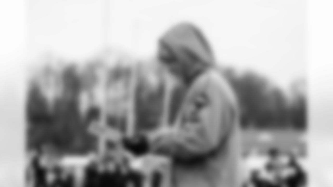 The Baltimore Ravens held practice at the Under Armour Performance Center in Owings Mills, MD on Friday, December 13, 2024. Coach Harbaugh presented awards for High School Football Coach of the Year.