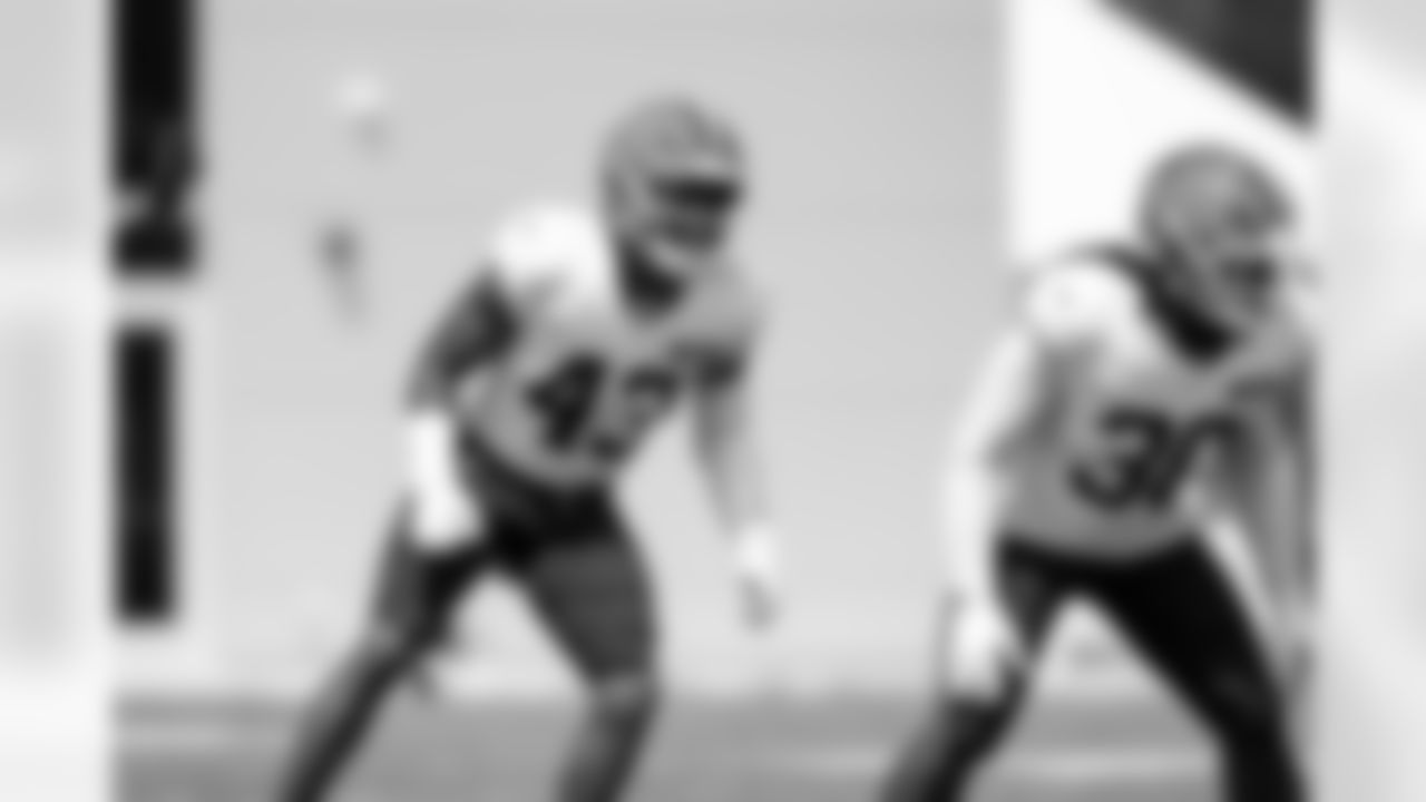Linebacker Mohamoud Diabate (43) during Day 8 of Training Camp at CrossCountry Mortgage Campus on August 1, 2025.