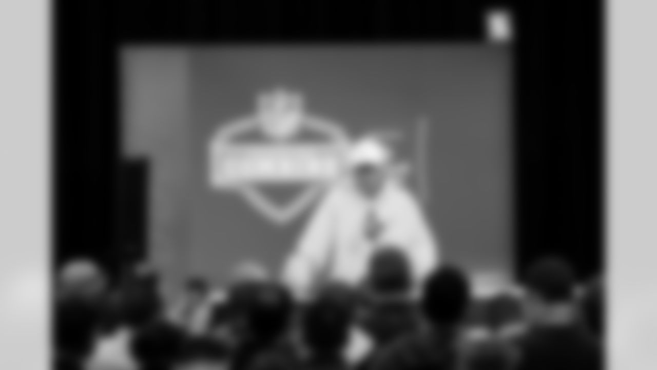 Head Coach Todd Monken speaks to the media at the 2026 NFL Combine on February 25, 2026 in Indianapolis, Indiana.