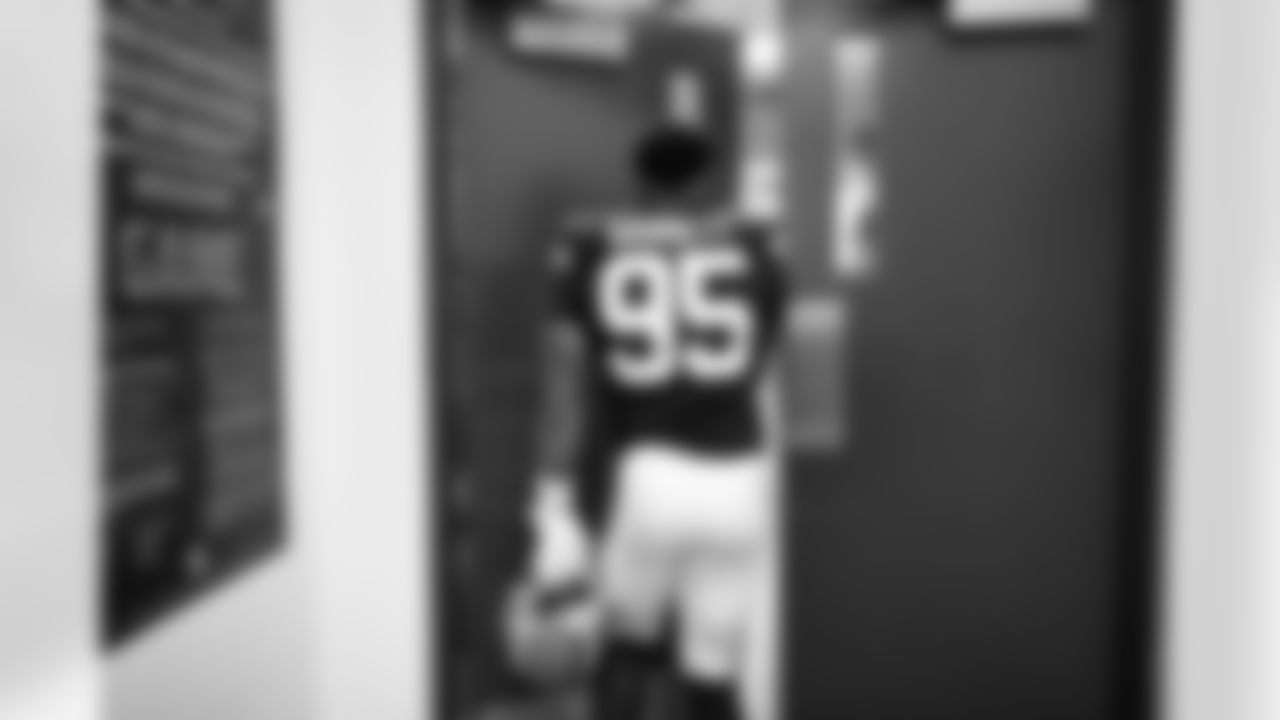 Defensive end Myles Garrett (95) before a NFL football game between the Buffalo Bills and Cleveland Browns on December 21, 2025 at Huntington Bank Field.