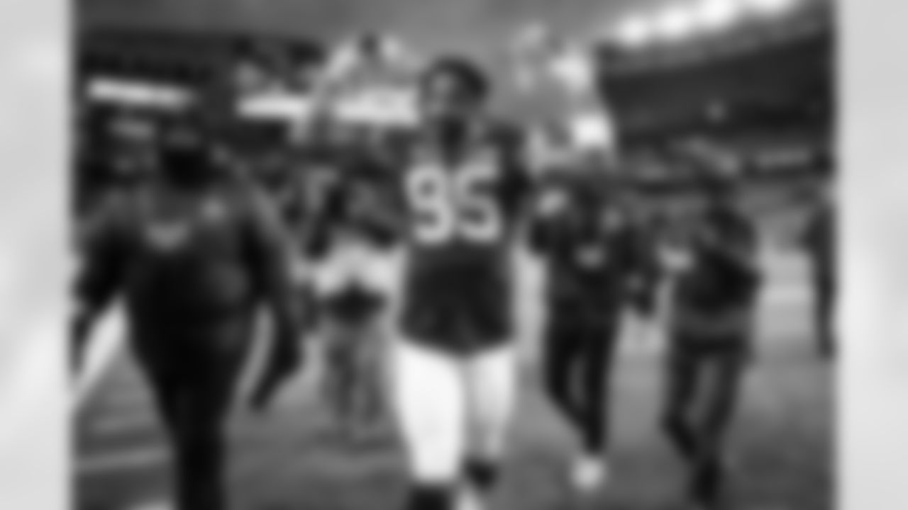 Defensive end Myles Garrett (95) after a NFL football game between the Jacksonville Jaguars and Cleveland Browns on December 10, 2023 at Cleveland Browns Stadium. The Browns won 31-27.