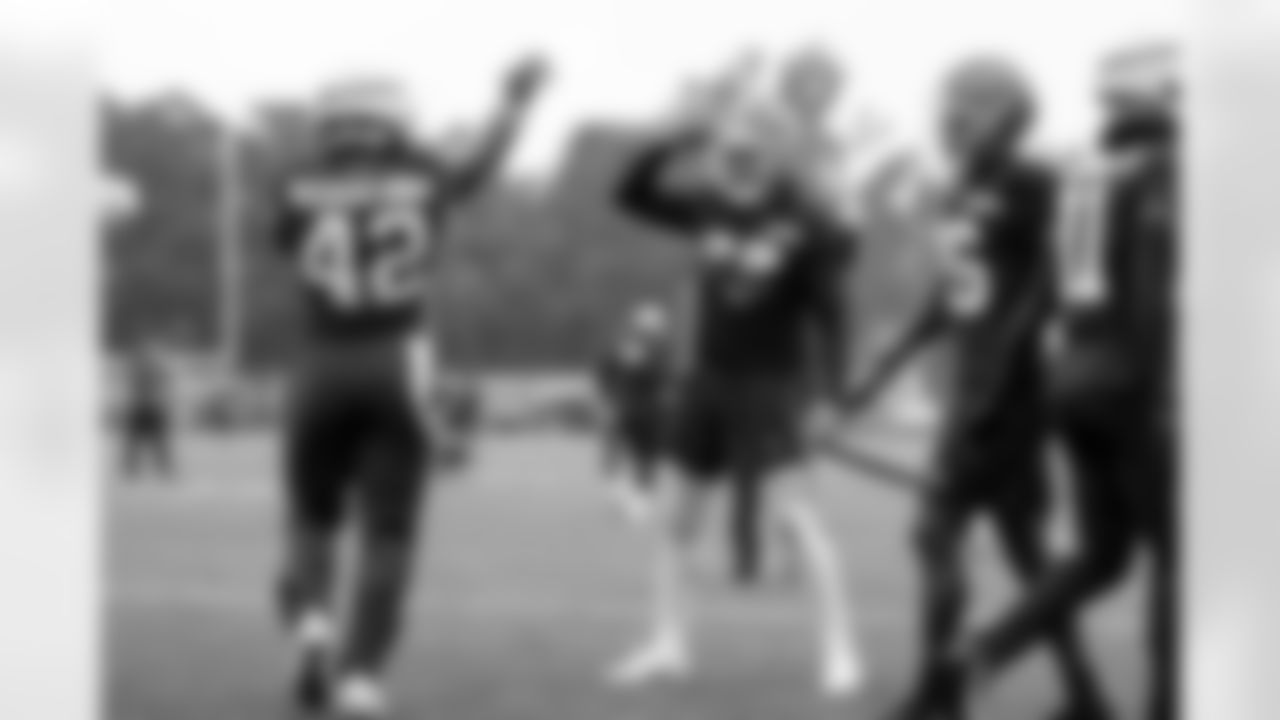 Linebacker Easton Mascarenas-Arnold (42) and Safety Ronnie Hickman Jr. (33) during Day 17 of Training Camp at CrossCountry Mortgage Campus on August 21, 2025.