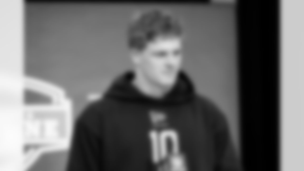 Linebacker Jake Golday, Cincinnati, speaks to the media at the 2026 NFL Combine on February 25, 2026 in Indianapolis, Indiana.