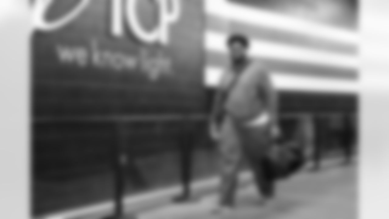 Offensive tackle KT Leveston (72) before a NFL football game between the Baltimore Ravens and Cleveland Browns on November 16, 2025 at Huntington Bank Field.