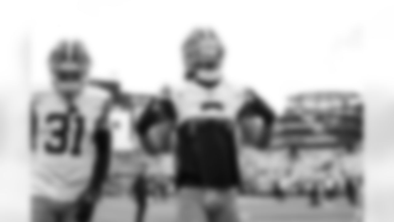 Safety Donovan McMillon (31) and Safety Grant Delpit (9) before a NFL football game between the Cleveland Browns and Pittsburgh Steelers on October 12, 2025 at Acrisure Stadium.