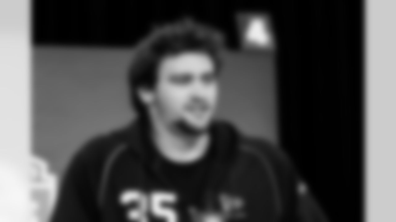 Defensive lineman Caden Curry, Ohio State, speaks to the media at the 2026 NFL Combine on February 25, 2026 in Indianapolis, Indiana.