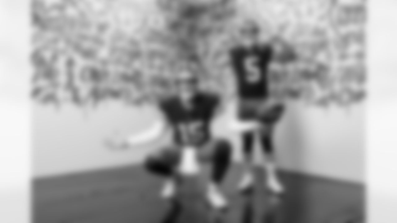 Quarterback Joe Flacco (15) and Quarterback Dillon Gabriel (5) during 2025 Media Day at CrossCountry Mortgage Campus on June 9, 2025.