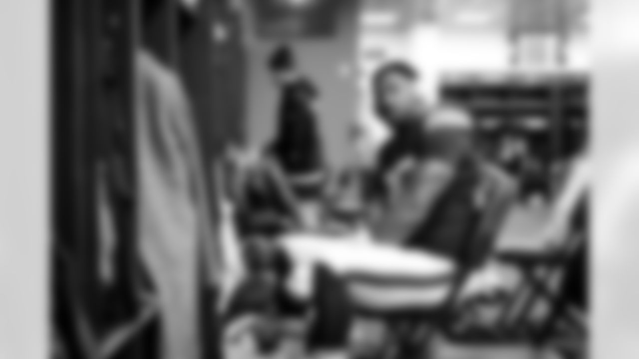 Defensive end Myles Garrett (95) before a NFL football game between the Buffalo Bills and Cleveland Browns on December 21, 2025 at Huntington Bank Field.