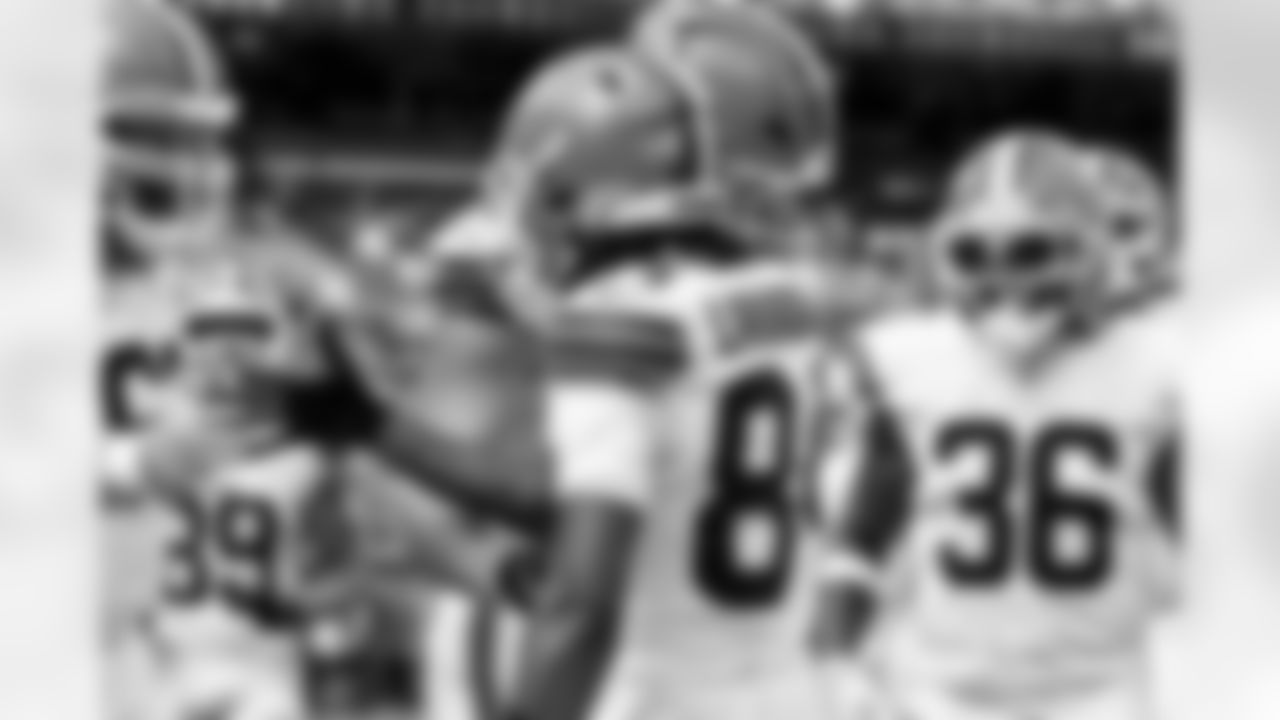 Wide receiver Gage Larvadain (84) during a preseason NFL football game between the Los Angeles Rams and Cleveland Browns on August 23, 2025 at Huntington Bank Field.