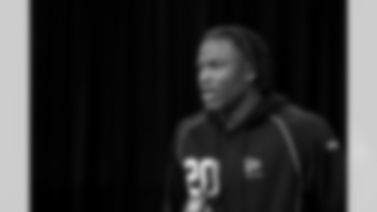 Linebacker Arvell Reese, Ohio State, speaks to the media at the 2026 NFL Combine on February 25, 2026 in Indianapolis, Indiana.