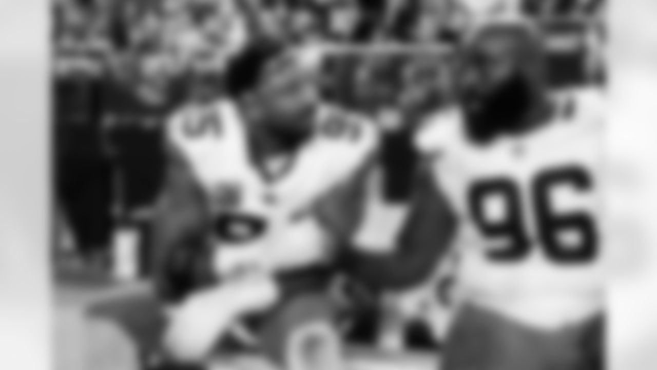 Defensive end Myles Garrett (95) and Defensive tackle Maliek Collins (96) during a NFL football game between the Cleveland Browns and Las Vegas Raiders on November 23, 2025 at Allegiant Stadium. The Browns won 24-10.