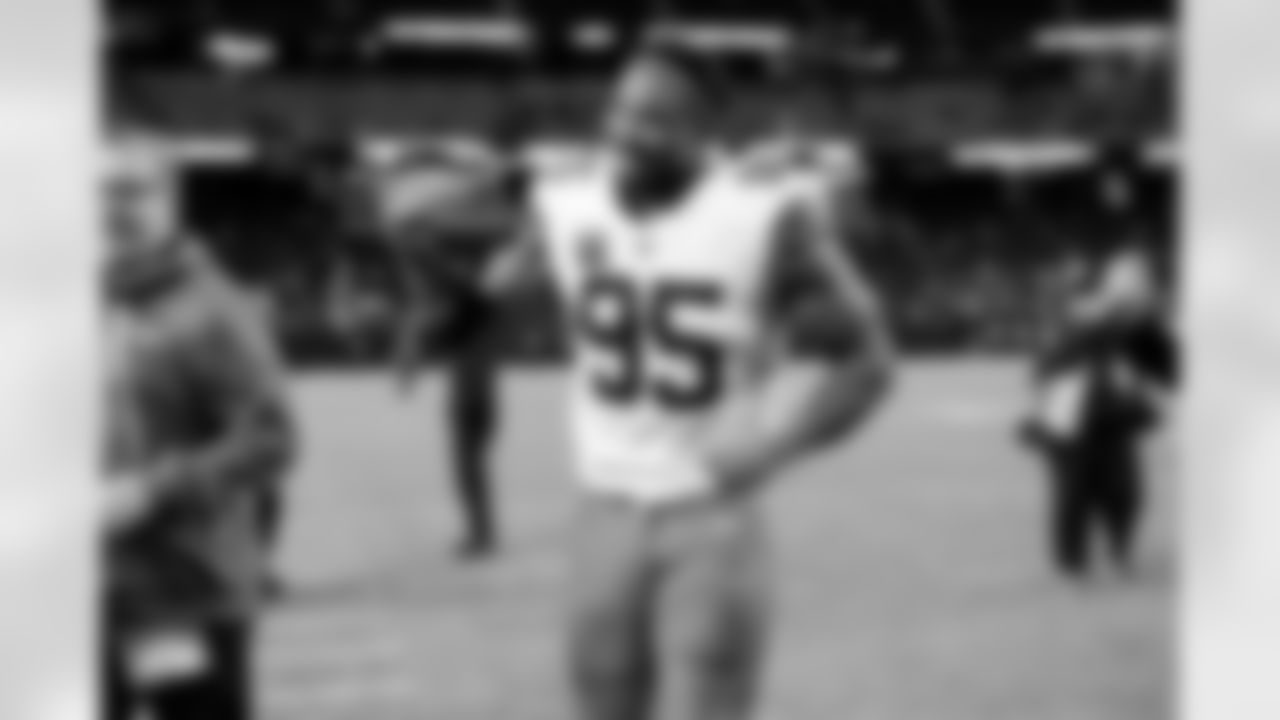 Defensive end Myles Garrett (95) after a NFL football game between the Cleveland Browns and Las Vegas Raiders on November 23, 2025 at Allegiant Stadium. The Browns won 24-10.