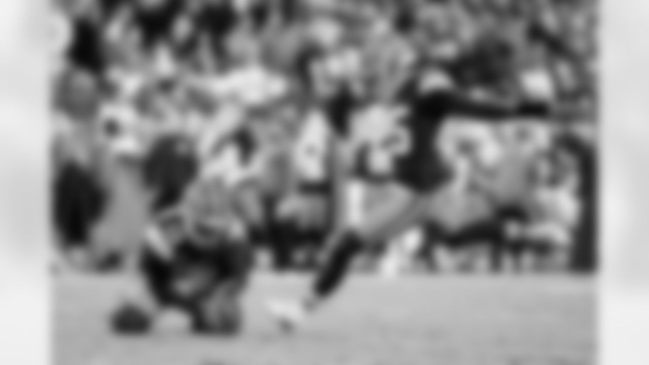 Punter Corey Bojorquez (13) and Kicker Andre Szmyt (25) during a NFL football game between the Baltimore Ravens and Cleveland Browns on November 16, 2025 at Huntington Bank Field.