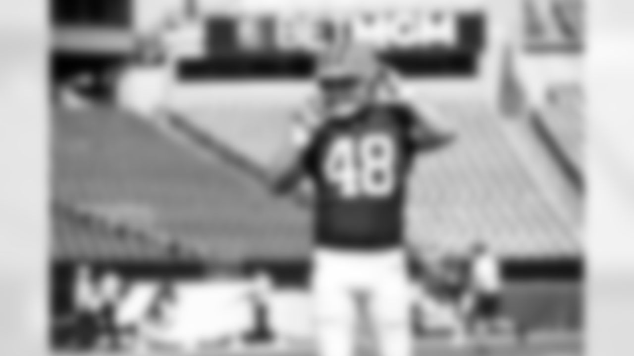 Long snapper Brent Matiscik (48) before a preseason NFL football game between the Cleveland Browns and Philadelphia Eagles on August 16, 2025 at Lincoln Financial Field.