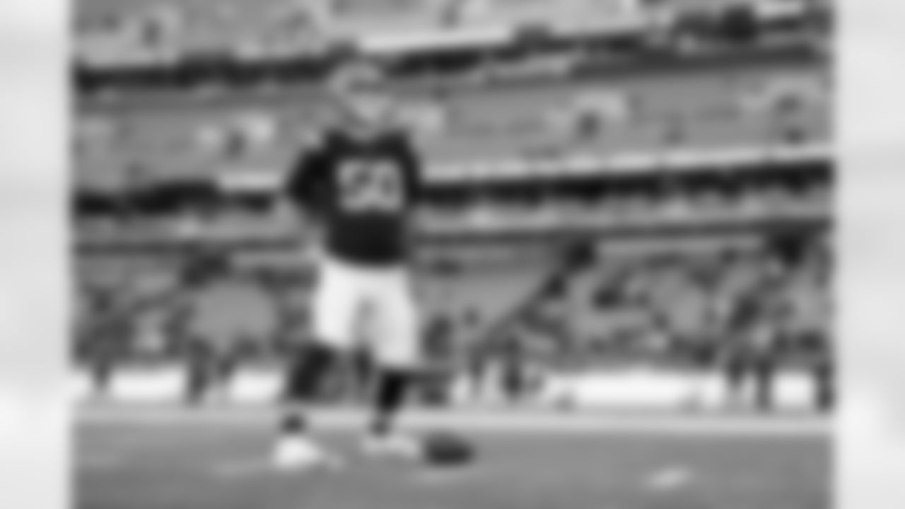 Long snapper Rex Sunahara (50) before a NFL football game between the Buffalo Bills and Cleveland Browns on December 21, 2025 at Huntington Bank Field.