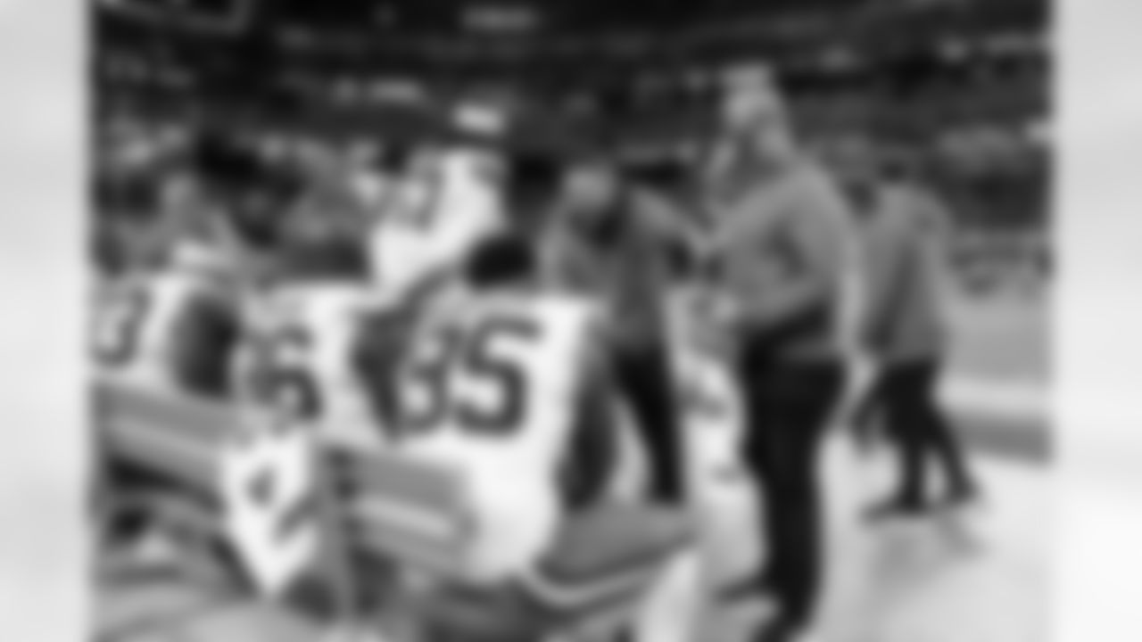 Safeties Coach Ephraim Banda and Defensive end Myles Garrett (95) during a NFL football game between the Cleveland Browns and Las Vegas Raiders on November 23, 2025 at Allegiant Stadium. The Browns won 24-10.