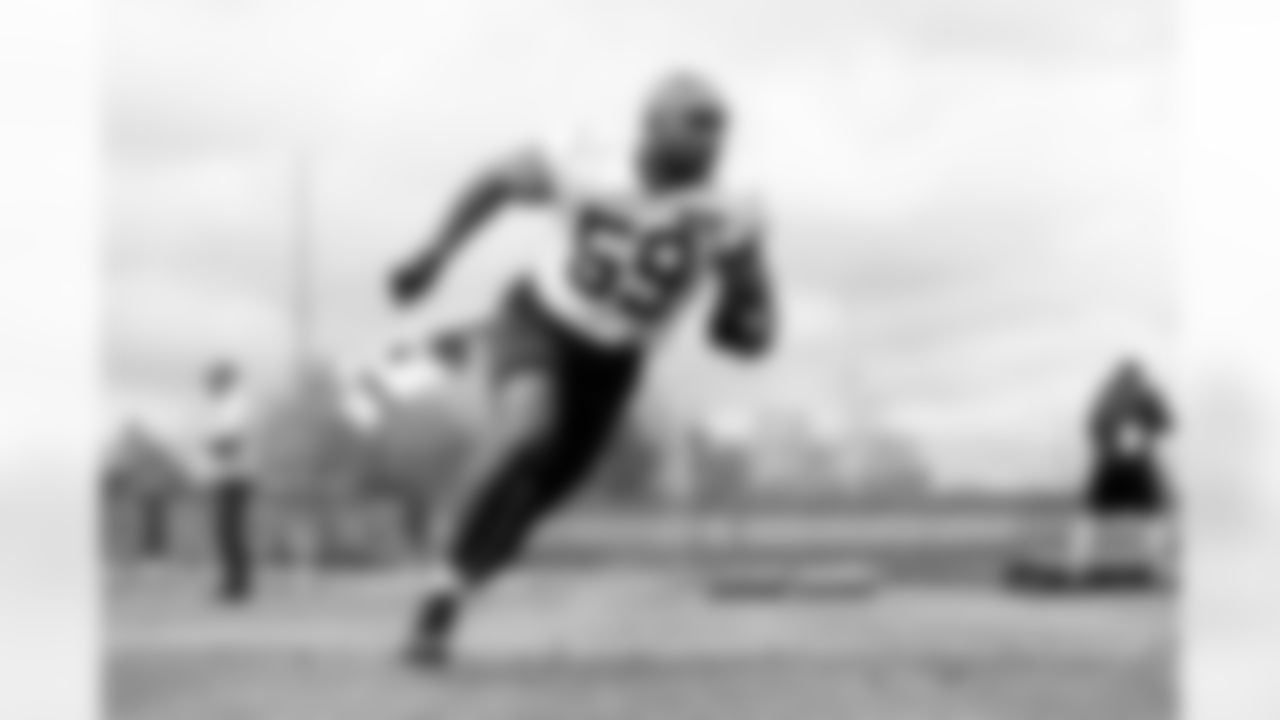 Linebacker Winston Reid (59) during fieldwork in Phase II of the offseason at CrossCountry Mortgage Campus on May 6, 2025.