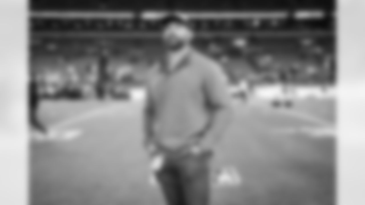 Joe Thomas before a NFL football game between the New York Jets and Cleveland Browns on Thursday Night Football on December 28, 2023 at Cleveland Browns Stadium.