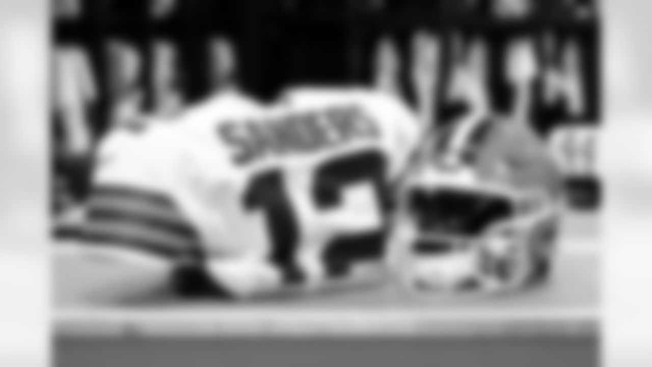Quarterback Shedeur Sanders' jersey and helmet before a preseason NFL football game between the Cleveland Browns and Carolina Panthers on August 8, 2025 at Bank of America Stadium.
