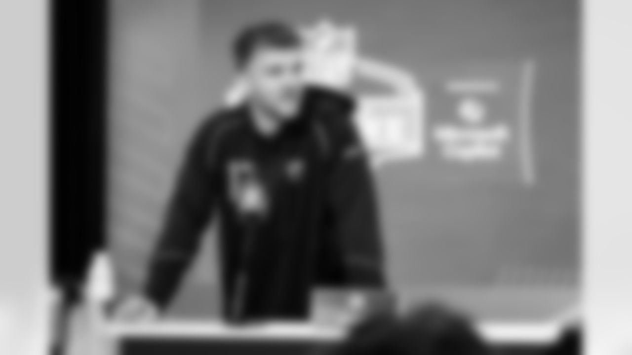 Tight end Max Klare, Ohio State, speaks to the media at the 2026 NFL Combine on February 26, 2026 in Indianapolis, Indiana.