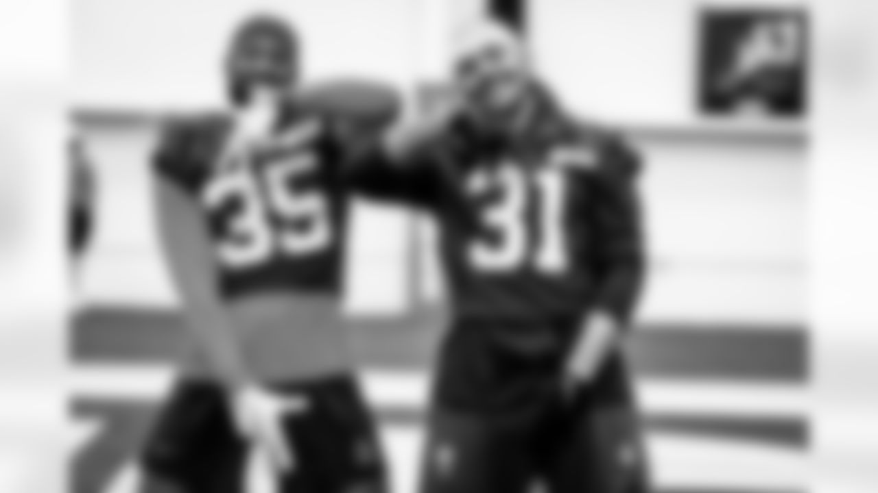 Cornerback Chigozie Anusiem (35) and Cornerback Mike Ford Jr. (31) during practice at CrossCountry Mortgage Campus on December 5, 2024.