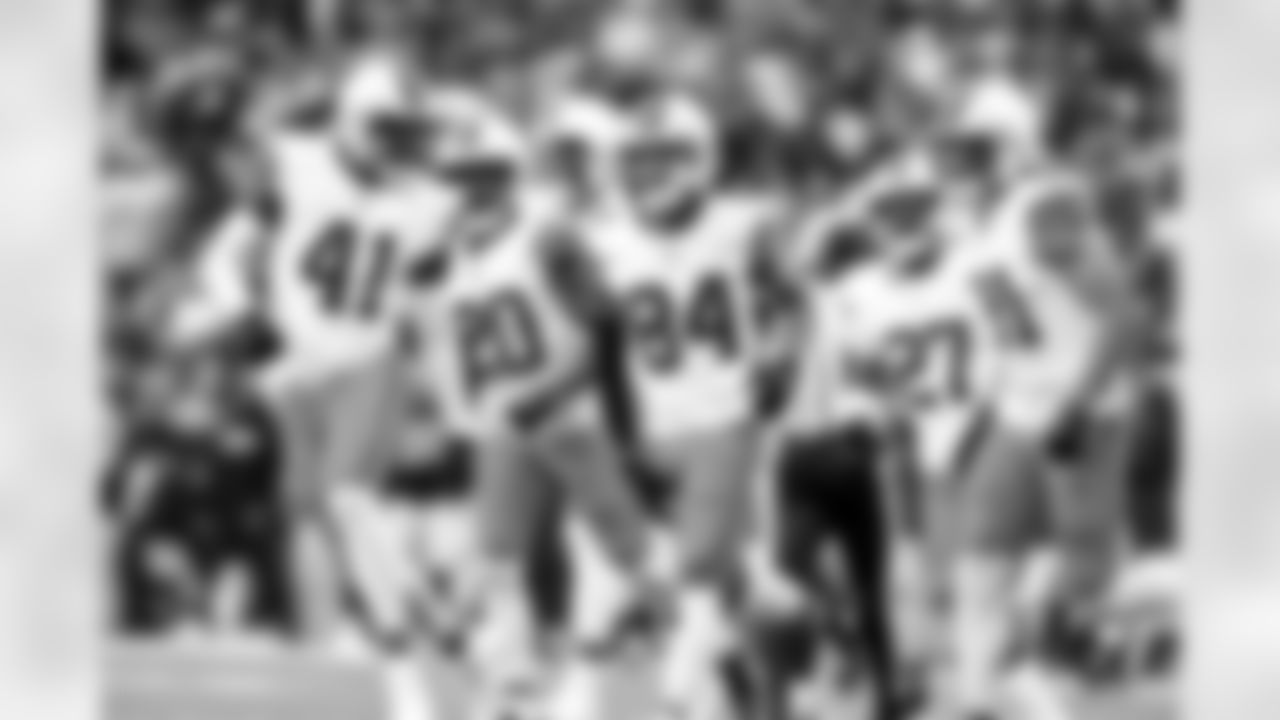 Safety Christopher Edmonds (41), Defensive back D'Angelo Ross (20), Wide receiver Gage Larvadain (84), Safety Donovan McMillon (31) during a NFL football game between the Cleveland Browns and Las Vegas Raiders on November 23, 2025 at Allegiant Stadium.