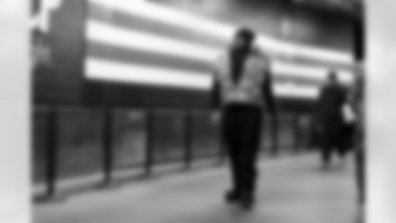 Defensive end Sam Kamara (92) before a NFL football game between the Buffalo Bills and Cleveland Browns on December 21, 2025 at Huntington Bank Field.