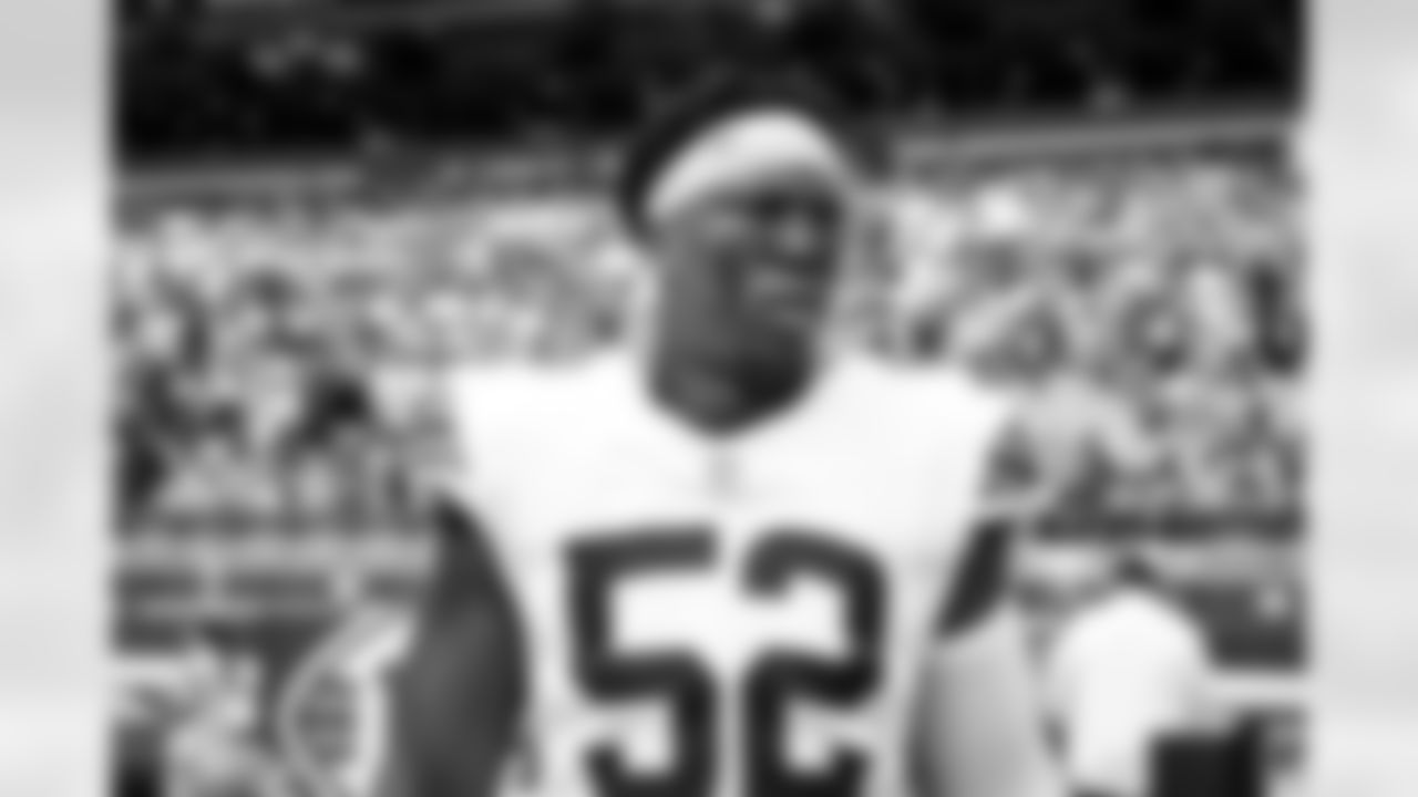 Defensive end K.J. Henry (52) before a preseason NFL football game between the Los Angeles Rams and Cleveland Browns on August 23, 2025 at Huntington Bank Field.