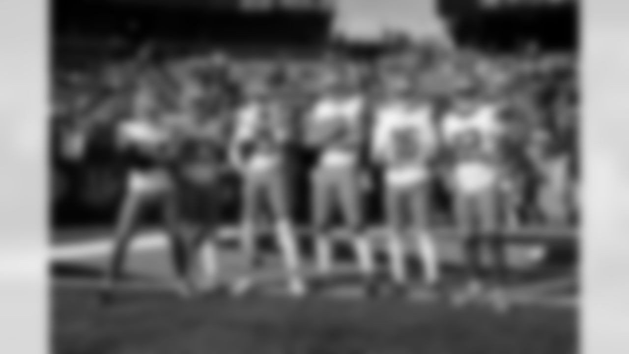 Wide receiver Gage Larvadain (84), Wide receiver Malachi Corley (83), Wide receiver Jerry Jeudy (3), Wide receiver Cedric Tillman (19), Wide receiver Isaiah Bond (16), and Running back Dylan Sampson (22) before a NFL football game between the Cleveland Browns and Cincinnati Bengals on January 4, 2026 at Paycor Stadium.
