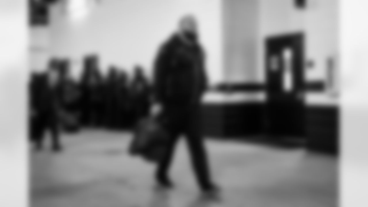 Offensive guard Joel Bitonio (75) arrives at the stadium before a NFL football game between the Cleveland Browns and Baltimore Ravens on November 12, 2023 at M&T Bank Stadium.