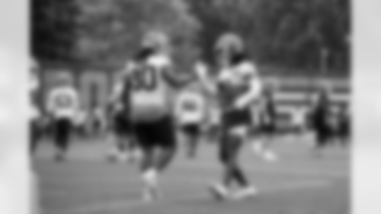 Linebacker Devin Bush (30) and Cornerback Tony Brown II (11) during the sixth day of OTAs at CrossCountry Mortgage Campus on June 6, 2025.