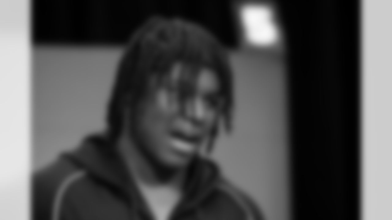 Defensive lineman David Bailey, Texas Tech, speaks to the media at the 2026 NFL Combine on February 25, 2026 in Indianapolis, Indiana.