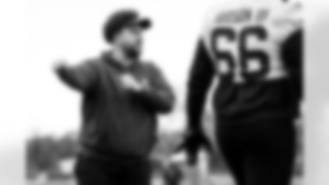 Offensive Line Coach Andy Dickerson during a workout in Phase II of the offseason at CrossCountry Mortgage Campus on April 30, 2024.