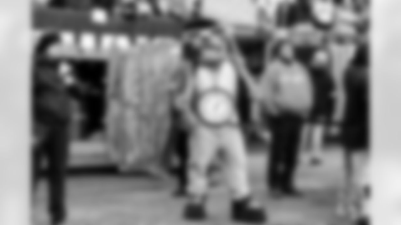 Chomps before a NFL football game between the San Francisco 49ers and Cleveland Browns on November 30, 2025 at Huntington Bank Field.