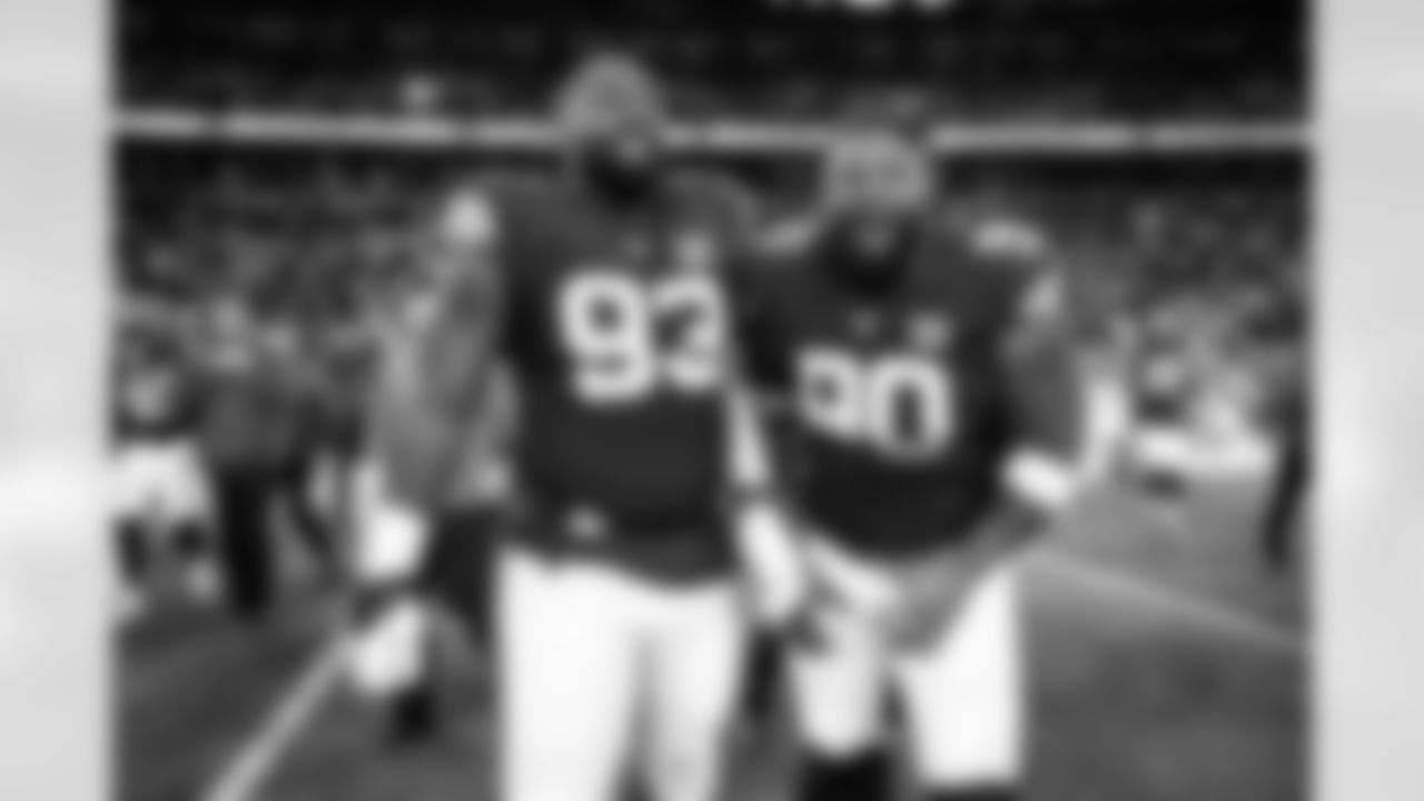 Defensive tackle Shelby Harris (93) and Defensive tackle Maurice Hurst II (90) after a NFL football game between the Jacksonville Jaguars and Cleveland Browns on December 10, 2023 at Cleveland Browns Stadium. The Browns won 31-27.
