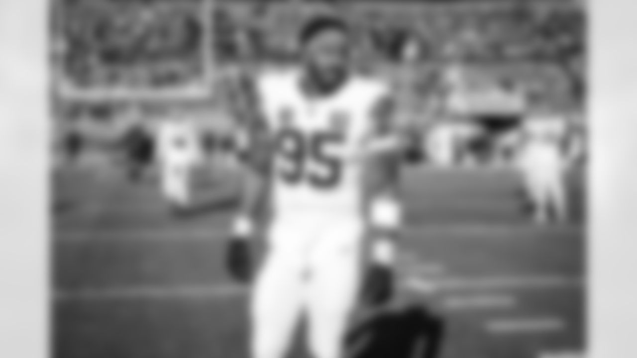 Defensive end Myles Garrett (95) before a NFL football game between the Cleveland Browns and Denver Broncos on November 26, 2023 at Empower Field at Mile High.