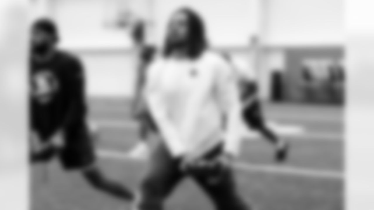 Safety Ronnie Hickman Jr. (33) during a workout in Phase II of the offseason at CrossCountry Mortgage Campus on May 7, 2025.