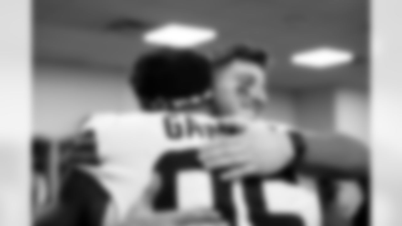 Defensive end Myles Garrett (95) and Defensive end Cameron Thomas (99) after a NFL football game between the Cleveland Browns and Cincinnati Bengals on January 4, 2026 at Paycor Stadium. The Browns won 20-18.