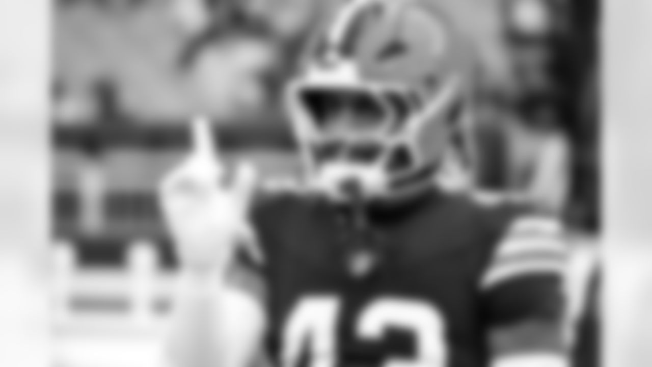 Linebacker Mohamoud Diabate (43) before a NFL football game between the Baltimore Ravens and Cleveland Browns on November 16, 2025 at Huntington Bank Field.