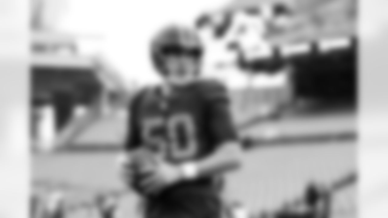 Long snapper Rex Sunahara (50) before a NFL football game between the Miami Dolphins and Cleveland Browns on October 19, 2025 at Huntington Bank Field.