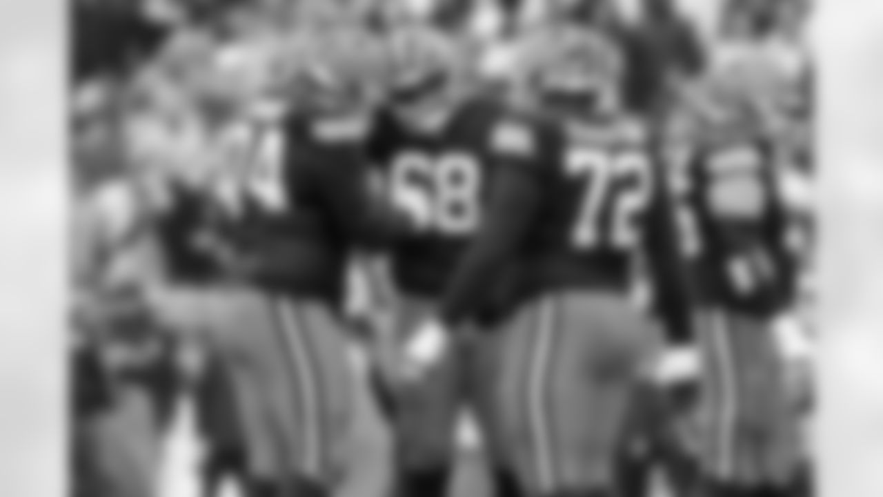 Offensive guard Teven Jenkins (74), Offensive tackle Cam Robinson (68), and Offensive tackle KT Leveston (72) during a NFL football game between the Pittsburgh Steelers and Cleveland Browns on December 28, 2025 at Huntington Bank Field.