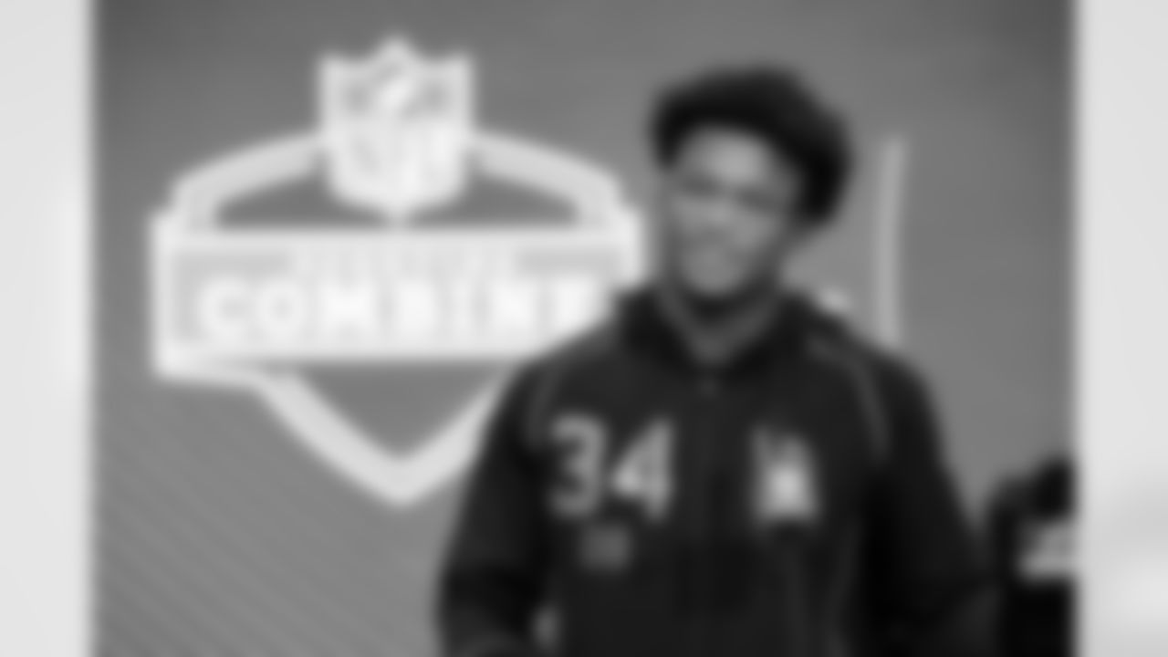 Defensive back Caleb Downs, Ohio State, speaks to the media at the 2026 NFL Combine on February 26, 2026 in Indianapolis, Indiana.