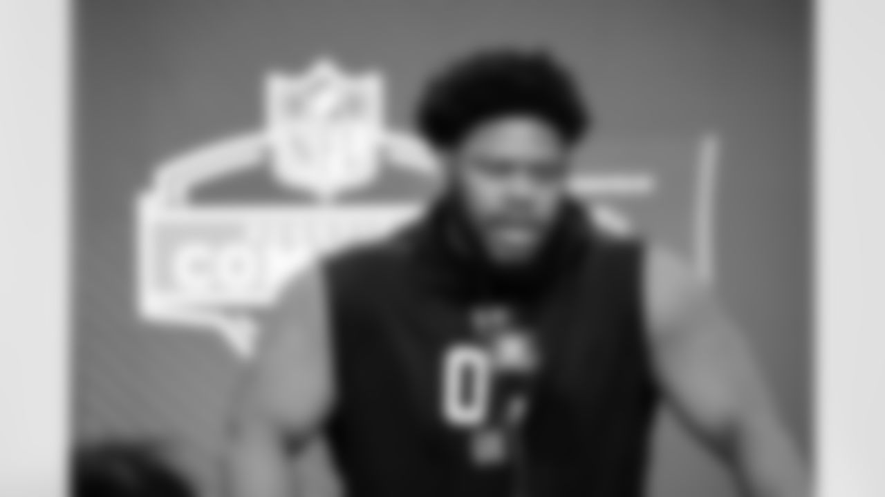 Defensive lineman Dontay Corleone, Cincinnati, speaks to the media at the 2026 NFL Combine on February 25, 2026 in Indianapolis, Indiana.