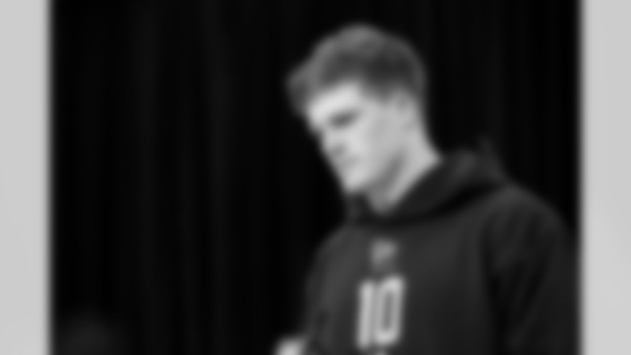 Linebacker Jake Golday, Cincinnati, speaks to the media at the 2026 NFL Combine on February 25, 2026 in Indianapolis, Indiana.