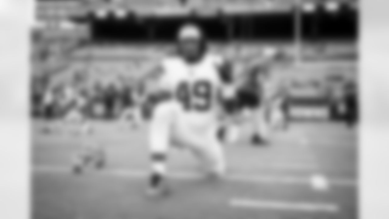 Running back Aidan Robbins (49) before a preseason NFL football game between the Minnesota Vikings and Cleveland Browns on August 17, 2024 at Cleveland Browns Stadium.