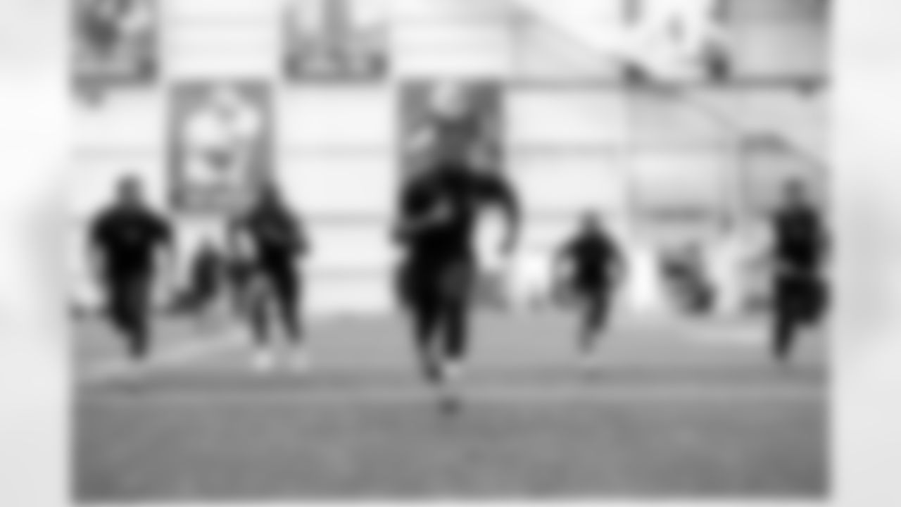 Running back Pierre Strong Jr. (20) during a workout in Phase I of the offseason at CrossCountry Mortgage Campus on April 29, 2025.